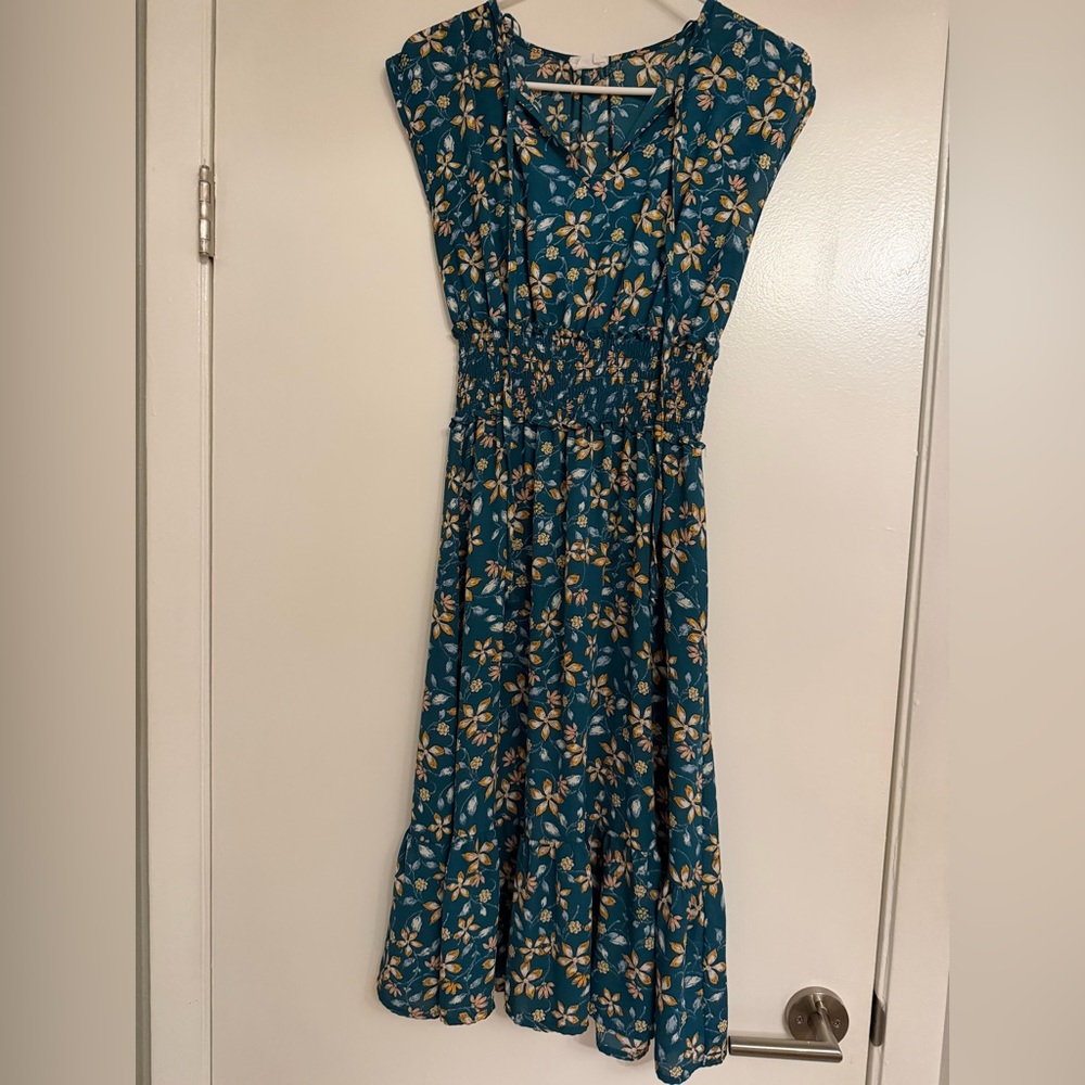 Sienna Sky Teal Floral Maxi Dress with Smocked Waist